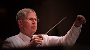 Bob Moody, Director of the Stonewall Brigade Band, conducts the band's Christmas concert at St. Paul's United Methodist Church in Staunton, Monday Dec.16, 2013. (Photo by Norm Shafer).